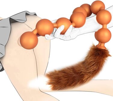 Анальні кульки з силікону JFRong з хутровим хвостиком, пара для анального сексу, вагінальні іграшки для пар, SM-іграшки, золотий колір (Φ 4.5cm)