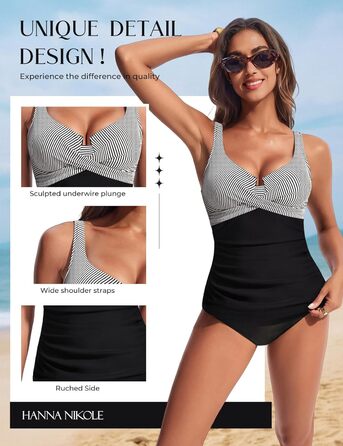 Tankini топ Hanna Nikole з контролем живота, принт 'Brutknoten', чорно-білий, XXL