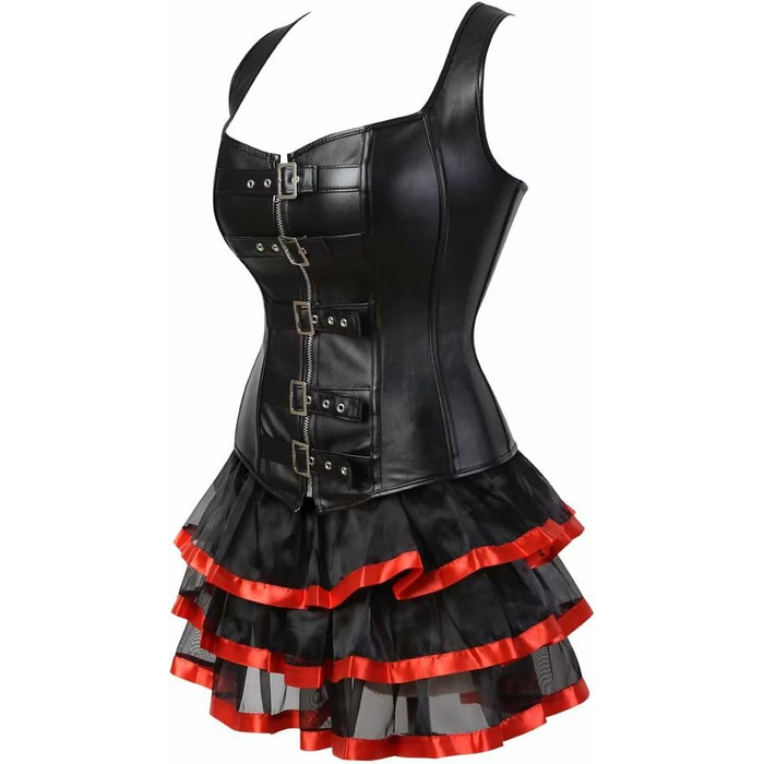 Стеampunk Корсетне плаття з Тюлем для жінок, елегантний бурлескний комплект (XXS, Чорно-червоний)