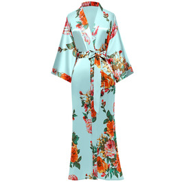 Кимоно-халат BABEYOND великого розміру з квітковим принтом, сатин, блакитний