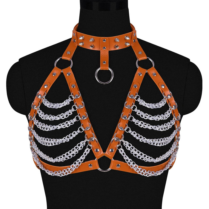 PETMHS Корсет з шкіри для жінок, повне покриття, готичний стиль, помаранчевий колір