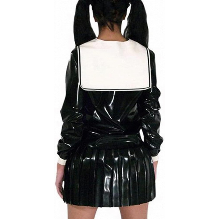 Костюм шкільної форми з латексу YZPNBW: міні-спідниця, ролеві ігри, чорно-білий комплект для дорослих