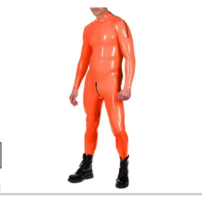 Латексний catsuit для чоловіків Gaylop: чорний фетиш-боді з блискавками на плечах, ручної роботи