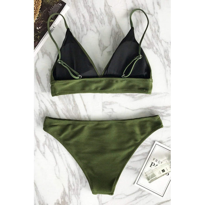 Бікіні CUPSHE Crossover Bustier з високою талією, оливково-зелений, елегантний роздільний купальник