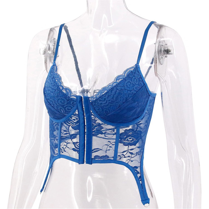 Топ-бралетта Tetudineu з квітковим вишиванням, шнурівка, блакитний (XS)