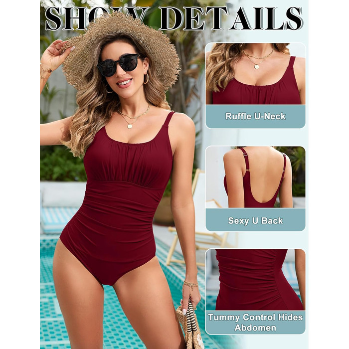 Одноцільний купальник Vancavoo з пуш-ап, шнуруванням та відкритим спиною (XXL, Бордовий)
