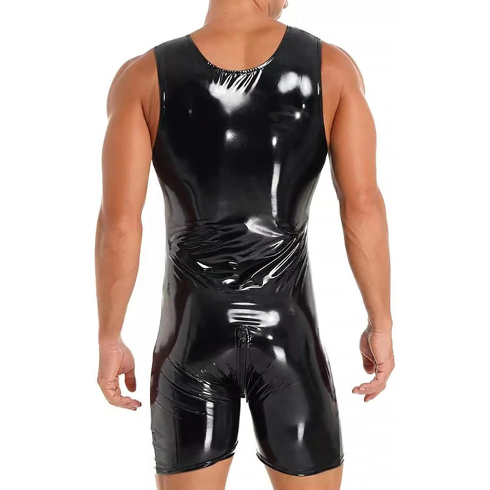 Чоловічий латексний боді Maeau, костюм з блискучої штучної шкіри, чорний, розмір M