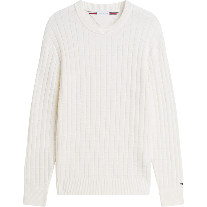 Чоловічий в'язаний светр Tommy Hilfiger Mock Cable Crew Neck (розмір XL, колір Yellow Ivory Petal) — модель MW0MW43261