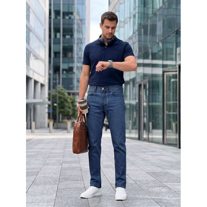 Чоловічі джинси Runcati Slim Fit з бавовни та стрейч, однотонні сині штани для повсякденного та ділового стилю, 34W / 32L