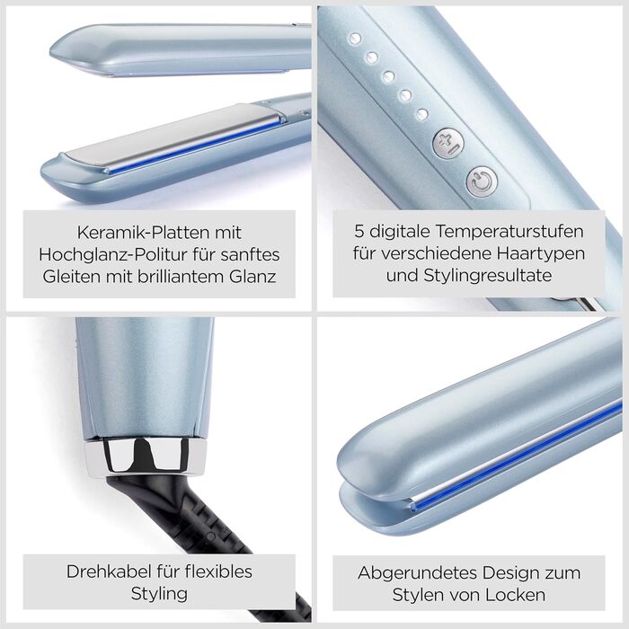 Випрямляч для волосся BaByliss Hydro Fusion ST573E з технологією Dual-Ion, ефект проти пухнастості, 5 режимів температури, синій