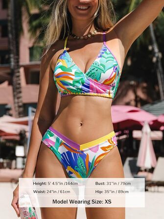 CUPSHE Бійкіні для жінок: комплект з двох частин, V-подібний виріз, зав'язки на спині, білий, Tropical