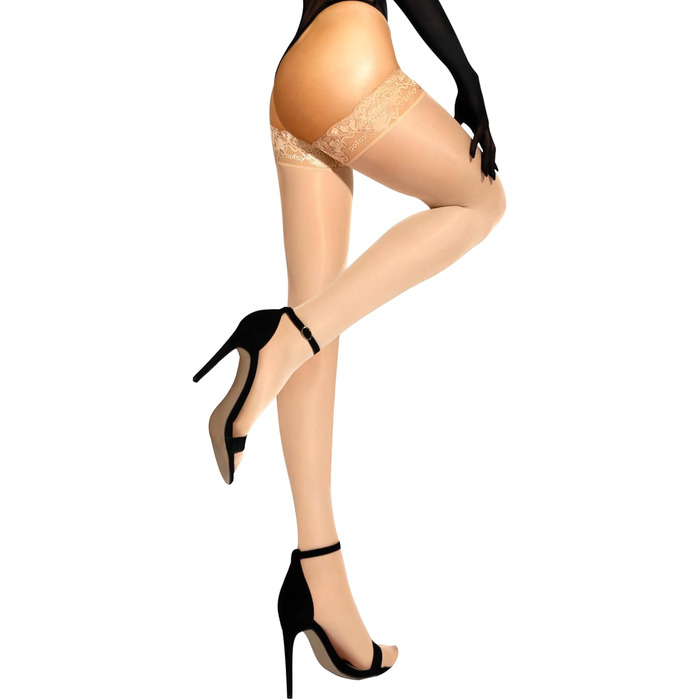Шкарпетки жіночі з мереживом Halterlose, 60 Den, еластан, силікон, сертифікат OEKO-TEX, Made in Italy, Natural 3.0 (XL)