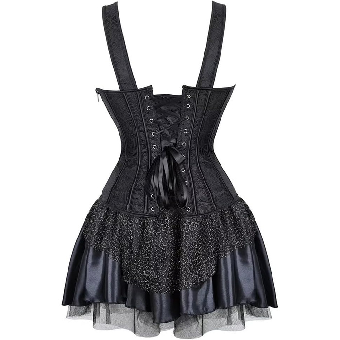 Сукня-корсет з корсетом, чорна, для жінок. Ефектний корсаж, шнуровка, блискавка, страпи, бурлескний стиль. Розмір XS. Модель Black7024