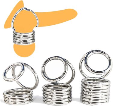 Пеніс-рінг з металу, ходентейлер, стример для яєчок, розтягувач яєчок, стример для яєчок, пристрій для яєчок, вага для яєчок, пристрій для стиснення яєчок, екстремальні сексуальні іграшки для чоловіків, срібло/7 кілець, XL, XL, срібло/7 кілець