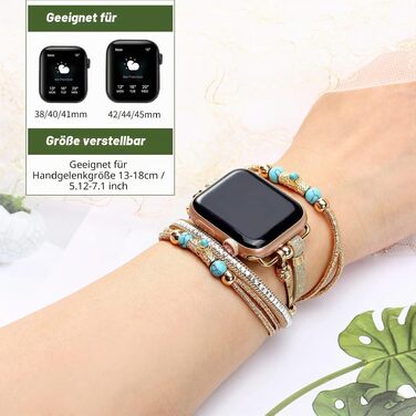 Шкіряний ремінець Boho для Apple Watch — багатошаровий браслет для жінок та чоловіків, сумісний з Series 11 10 9 8 7 6 5 4 3 2 1 SE Ultra 1 2 3, чорний, 38/40/41/42 мм