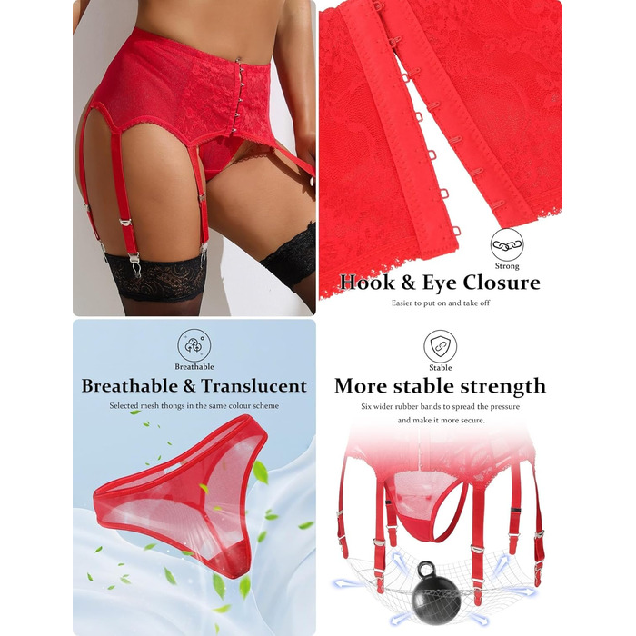 Сексуальний ремінь-стріптез для жінок з металевим кліпом, мереживний, з 6 тримачами. Розміри M-L, червоний колір.