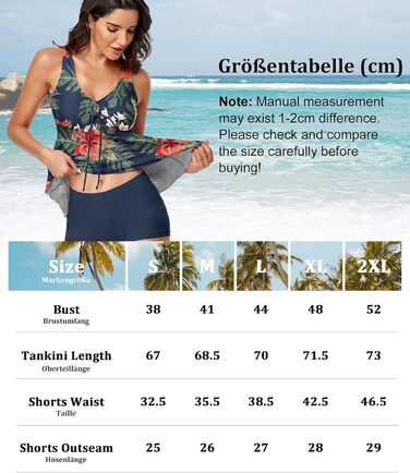 Tankini жіночий купальник з високою талією, push-up топ з шортами, двочастинний, квітковий принт, блакитний, розмір L