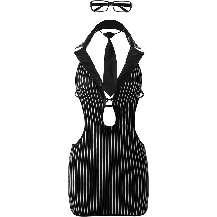 EROMATE Костюм Секретарки для жінок. Міні-костюм, спідниця, топ, чорний (L-XL)