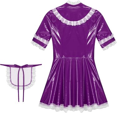 Костюм покоївки Freebily для жінок з лакованої шкіри, фіолетовий (4XL), комплект з фартухом