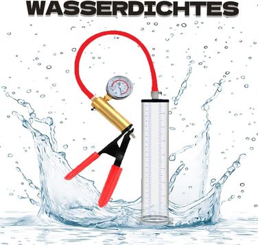 Ручна вакуумна помпа для збільшення пеніса з манометром та металевою ручкою - для ерекції та тренування витривалості, прозора помпа для чоловіків, секс-іграшка (23 * 6.4 см)