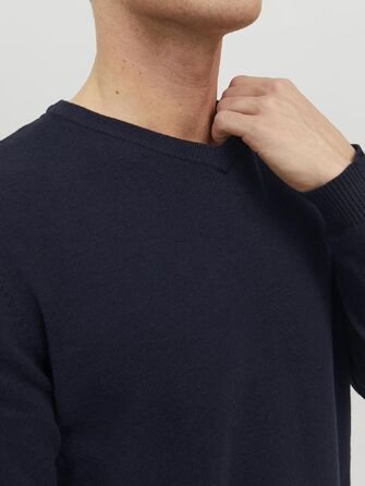 Чоловічий в'язаний светр Jack & Jones однотонний, темно-синій (Navy Blazer), розмір XL