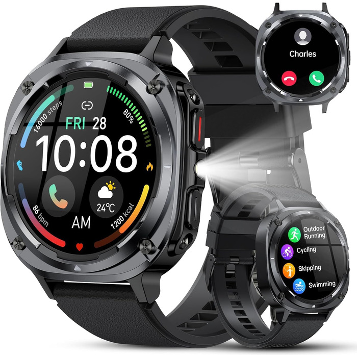 Смарт-годинник TIMU для чоловіків, 1.45' AMOLED дисплей, можливість дзвінків, 115+ спортивних режимів, моніторинг пульсу, сну та кроків, водонепроникність IP68, сумісність з Android та iOS