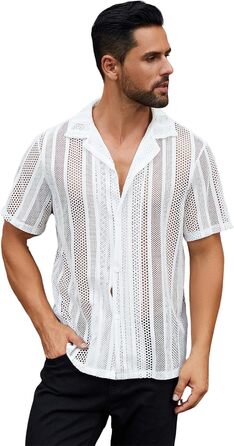 Чоловіча прозора сорочка-сітка Abehik Kurzarm Rave Shirt для вечірок та клубу, сексуальний набір для Swingercub (білий, XXL)