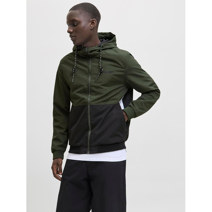 Чоловіча куртка-бомбер JACK & JONES Jjerush Hood Noos з капюшоном, чорно-біла (XXL)