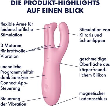 Satisfyer Threesome 4: Вібратор для клітора та інтимних зон, 3 двигуни, водонепроникний (IPX7), рожевий
