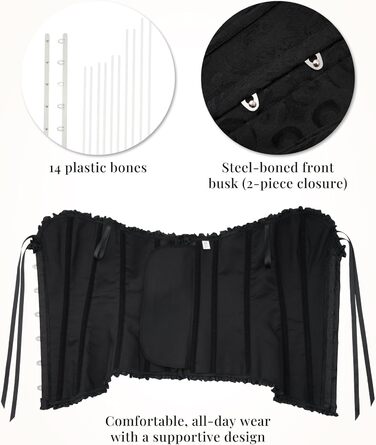 Корсетний топ SZIVYSHI для повного бюсту: готичний корсет, бюстгальтер, вінтажний корсаж, чорний, XS