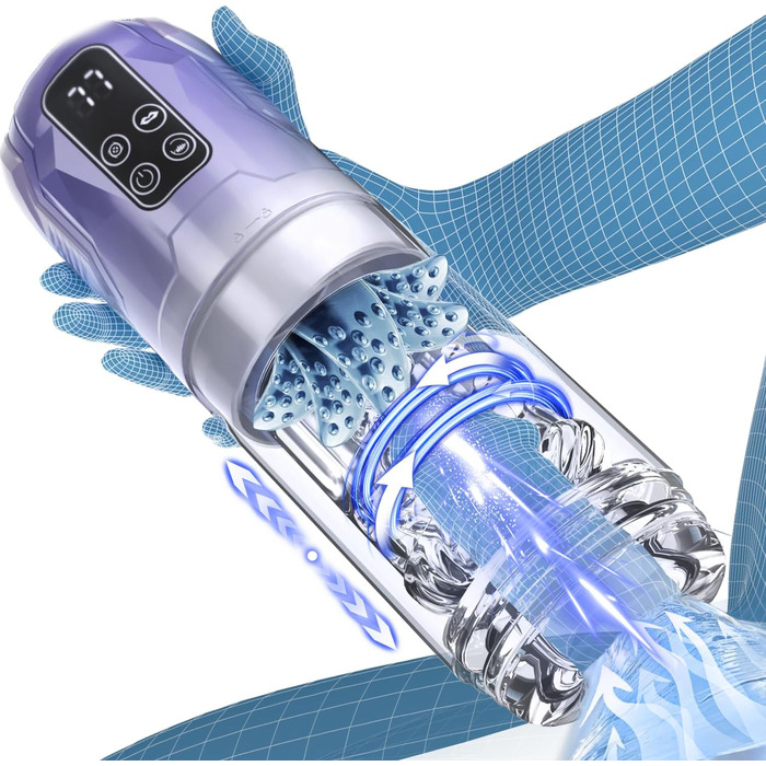 Електричний мастурбатор для чоловіків з телескопічною конструкцією, ротацією, вібрацією та функцією соски. Масажер для пеніса, секс-іграшка.