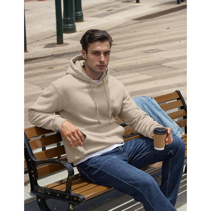 Чоловіче худі з капюшоном COOFANDY з флісу, бежеве, розмір XXL