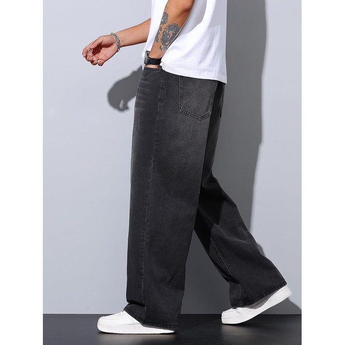 Чоловічі широкі джинси Baggy Y2K у стилі хіп-хоп та скейтбордингу з іррегулярними швами, чорні, розмір L