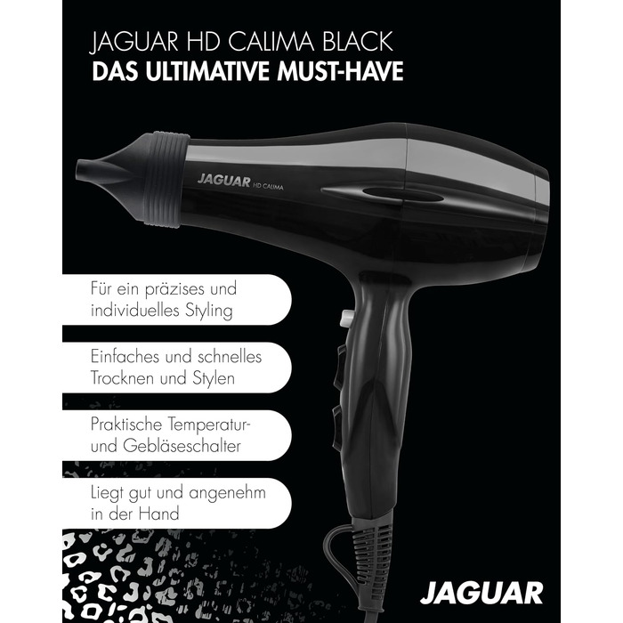 Професійний фен для волосся JAGUAR HD CALIMA Black — потужний стайлер з кнопкою холодного обдуву та регулюванням температури та швидкості, чорний