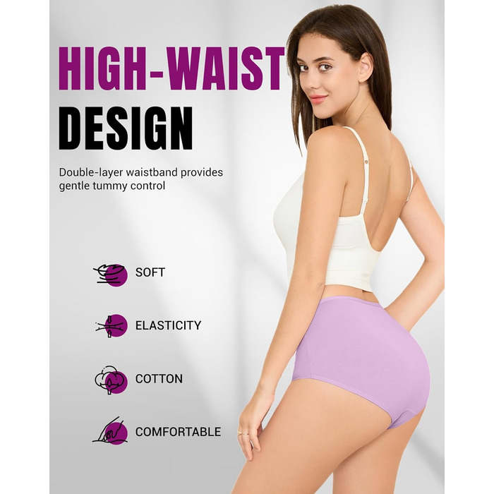 Танстц Спідня білизна для жінок, 5 шт. в упаковці, бавовна, висока талія, дихаючі труси, м'яка жіноча білизна, кольори: червоний, синій, зелений, сірий, чорний (L, світло-блакитний, яскраво-зелений, світло-рожевий, лососевий, світло-фіолетовий)