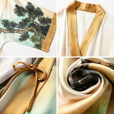 Шовковий халат-кімоно Ledamon для жінок, довгий, 100% шовк, класичний квітковий халат-піжама (універсальний розмір, пейзаж осінь)