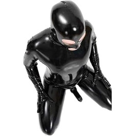 Чоловічий лаковий комбінезон-тіло з отвором для статевих органів, сексуальний, на блискавці, чорний, для косплею, Хелловін (L)