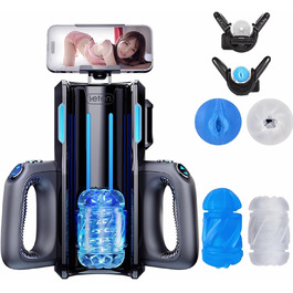 Електричний мастурбатор Leten Cannon King Pro з тримачем для телефону, 2 насадки, подвійні ручки, голосове управління та 10 режимів вібрації. Іграшка для чоловіків