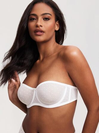 Бюстгальтер без бретелек Dobreve для великих грудей, мереживний, прозорий, білий, 90B