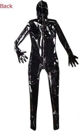Комбінезон чоловічий блискучий PVC шкіра, костюм кота, повний боді з блискавкою, catsuit з рукавичками, чорний, XL