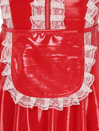 Костюм горничної FEESHOW з вологого блиску, сукня та фартух, французький костюм служниці, карнавальний костюм, костюм для вечірки (XXL, Червоний)