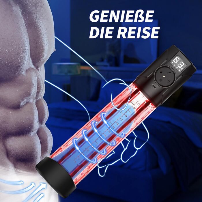 Електрична вакуумна помпа для збільшення пеніса з LED-червоною терапією, смарт-індикатором тиску, 3 рівні всмоктування та ручним режимом, вологостійка іграшка для чоловіків