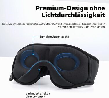 Маска для сну з Bluetooth-навушниками 3D, бездротова м'яка пов'язка на очі для сну на боці та спині, чорна