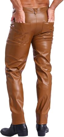 Чоловічі лосини з ефектом вологості, шкіряні лосини-легінси з виступаючими кишенями, обтягуючі, з еластичної штучної шкіри, Slim Fit, прямий крій, еротичні штани (3XL, Коричневий B)