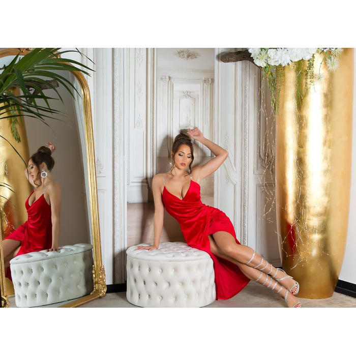 Клейдове міді-плаття Koucla з блискучими бретелями, червоний, XL