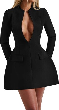 Сукня LuFeng жіноча сексуальна з глибоким V-подібним вирізом, на блискавці, A-силует, міні, облягаюча, з вирізами, для вечірнього виходу, на вечірку, чорна