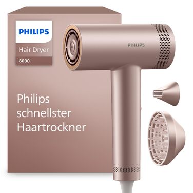 Фен для волосся Philips Series 8000 BHD837/10 з безщітковим DC-двигуном, ThermoShield Advanced, 1400 Вт, Рожеве шампанське (з дифузором та стилізуючою насадкою)