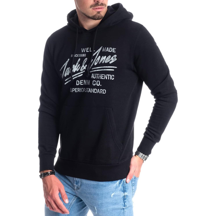 Чоловічий худі Jack & Jones з логотипом, чорний (розмір XL)