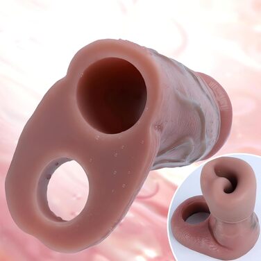 Реалістичний пеніс-чохол з кільцем для яєчок, для збільшення пеніса, з рідкого силікону, для затримки еякуляції (M)