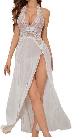 Сексуальна спідня білизна Daen: мереживний боді-теді з V-подібним вирізом. Ідеальна нічна сорочка, спідня білизна для особливих моментів. Розмір M, колір білий.